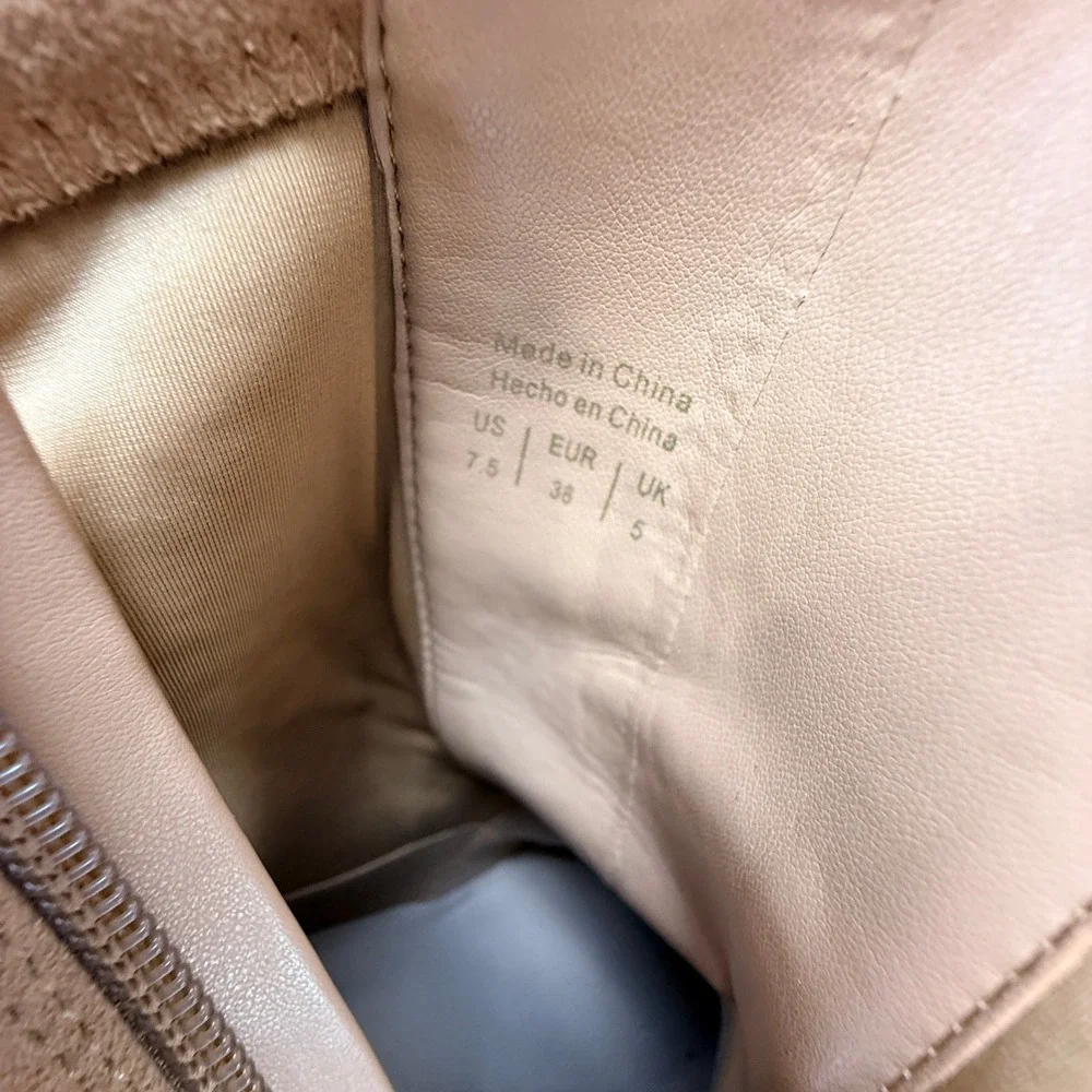 Aldo Suede Ankle Boots Women 7.5 Tan Block Heel Side Zip Neutral Minimalist Chic